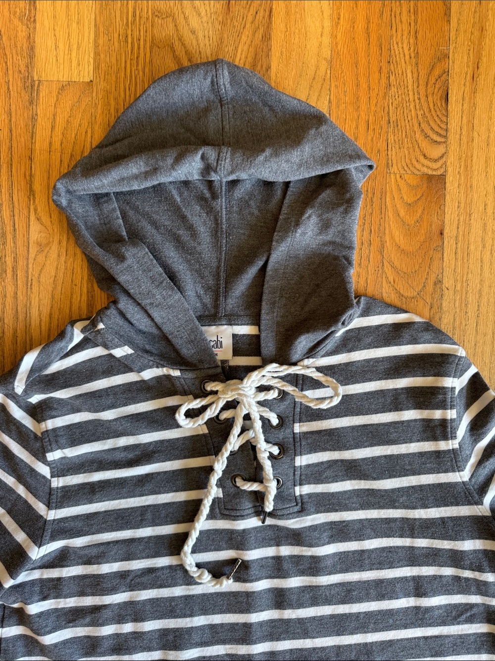 CAbi Charcoal Gray & White Striped Lace-Up Hoodie Medium - Picture 3 of 14